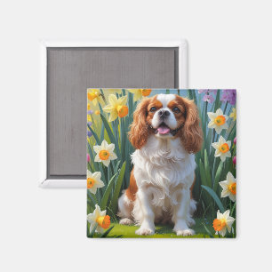 Cavalier King Charles Spaniel Spring Flowers Magneet