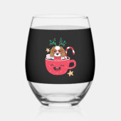 Cavalier King Charles Spaniel Teacup Xmas Holiday Wijnglas Zonder Voet (Voorkant)