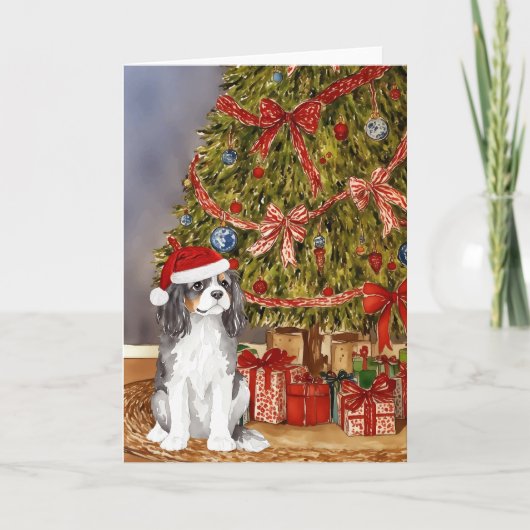 Cavalier King Charles Spaniel Tri Kleur Kerstmis Kaart (Voorkant)