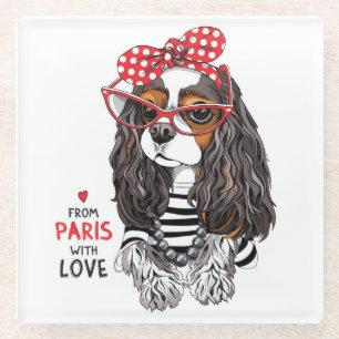 Cavalier King Charles Spaniel uit Parijs met liefd Glazen Onderzetter