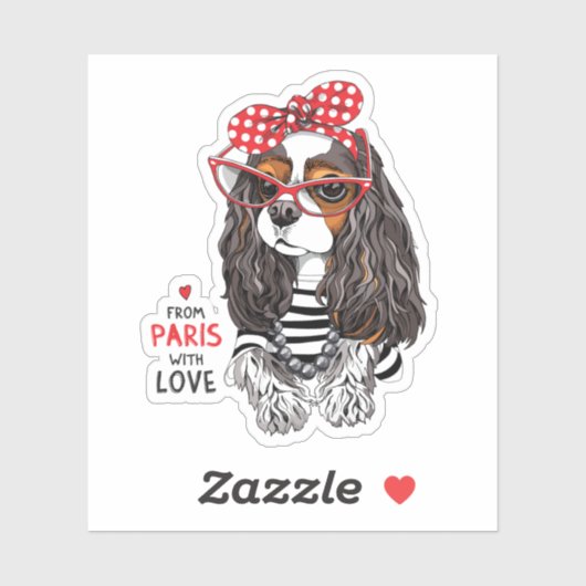 Cavalier King Charles Spaniel uit Parijs met liefd Sticker (Vel)