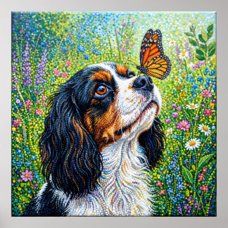 Cavalier King Charles Spaniel Vlindertuin Pos Poster