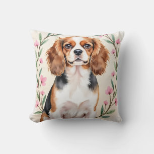 Cavalier King Charles Spaniel Waterverf Bloem Kussen