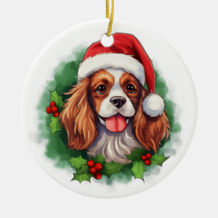 Cavalier King Charles Spaniel Wreath Keramisch Ornament
