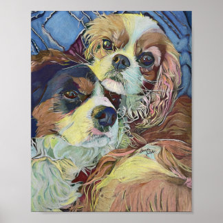 Cavalier King Charles Spaniel's Cuddling Poster