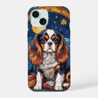 Cavalier King Charles Vitrail Nuit Ciel Lune
