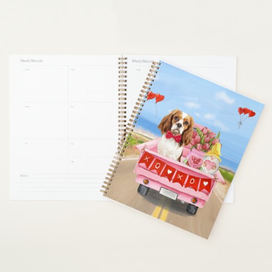 Cavalier King Chien Saint-Valentin Camion Cœurs (Devant avec enveloppe)