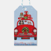 Cavalier King Dog in auto met kerstman Cadeaulabel (Voorkant)