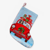 Cavalier King Dog in auto met kerstman Kleine Kerstsok (Voorkant (Hangend))