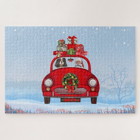 Cavalier King Dog in auto met kerstman Legpuzzel (Horizontaal)