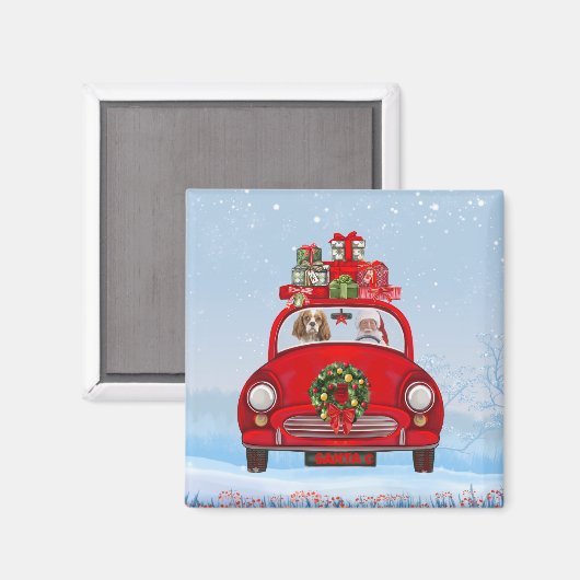 Cavalier King Dog in auto met kerstman Magneet (Voorkant / Achterkant)