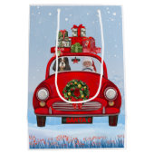 Cavalier King Dog in auto met kerstman Medium Cadeauzakje (Achterkant)