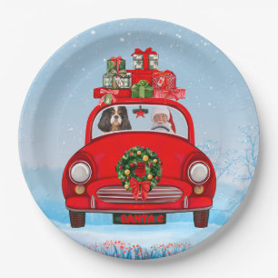 Cavalier King Dog in auto met kerstman Papieren Bordje