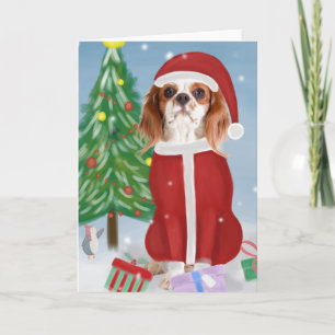 Cavalier King Dog in Snow met kerstcadeaus Kaart