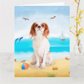 Cavalier King Dog op strand Kaart (Gele Bloem)