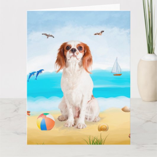 Cavalier King Dog op strand Kaart (Voorkant)