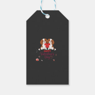 Cavalier King Hond Gelukkige Valentijnsdag Bloemst Cadeaulabel
