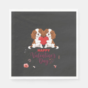 Cavalier King Hond Gelukkige Valentijnsdag Bloemst Servet