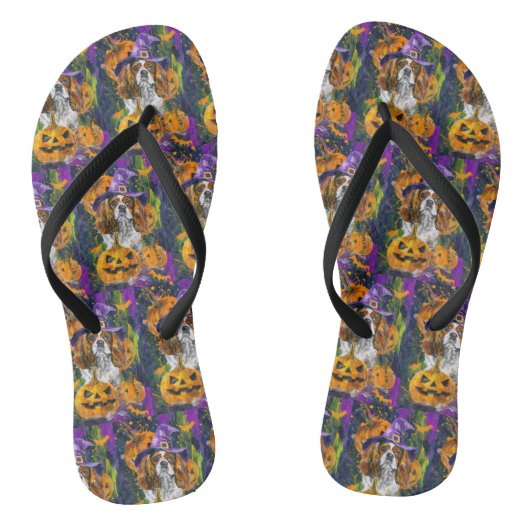 Cavalier King Hond Halloween Heks en Pompoen Teenslippers (Voetbed)