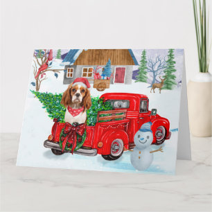 Cavalier King Hond In Kerstbezorgingswagen Sneeuw Kaart