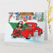 Cavalier King Hond In Kerstbezorgwagen Sneeuw Kaart (Gele Bloem)