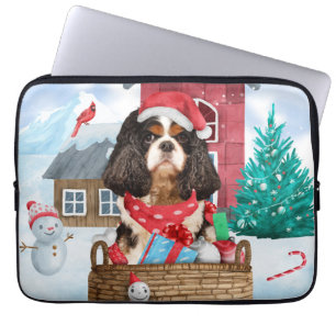 Cavalier King hond in sneeuw Kerstmis hondenhok Laptop Sleeve