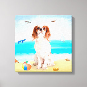 Cavalier King hond op het strand Canvas Afdruk