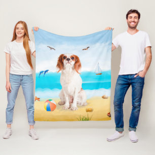 Cavalier King Hond op Strand Fleece Deken