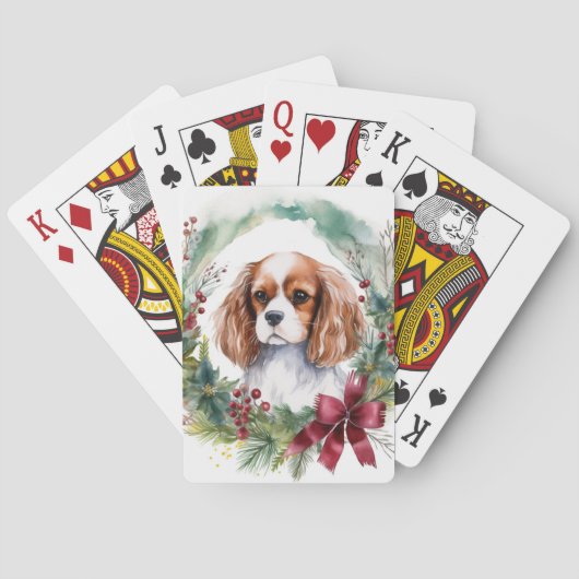Cavalier King Kerstkrans Festieve Pup Pokerkaarten (Achterkant)