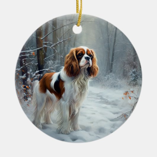 Cavalier King liet het sneeuwkerstborstel Keramisch Ornament (Voorkant)