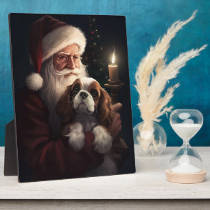 Cavalier King met Kerstman Feestelijke Kerstmis Fotoplaat