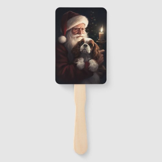 Cavalier King met Kerstman Feestelijke Kerstmis Handwaaier (Achterkant)