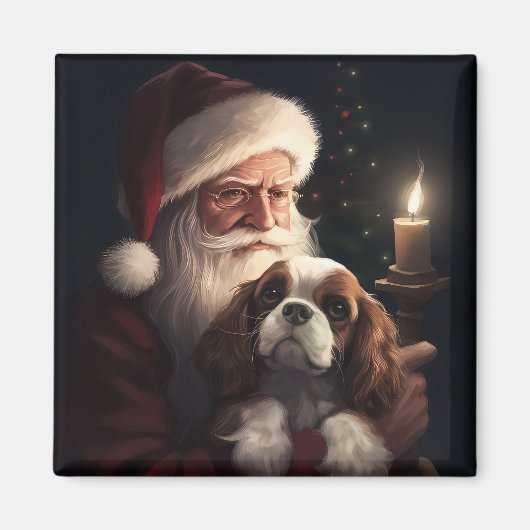 Cavalier King met Kerstman Feestelijke Kerstmis Magneet (Voorkant)