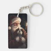 Cavalier King met Kerstman Feestelijke Kerstmis Sleutelhanger (achterkant)