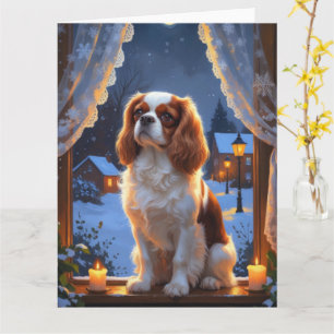 Cavalier King met kerstverlichting Kaart