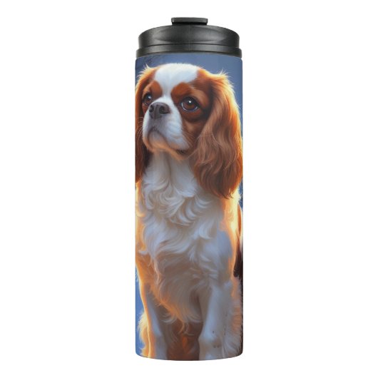 Cavalier King met kerstverlichting Thermosbeker (Voorkant)