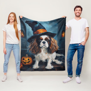 Cavalier King pompoenen Halloween eng Fleece Deken