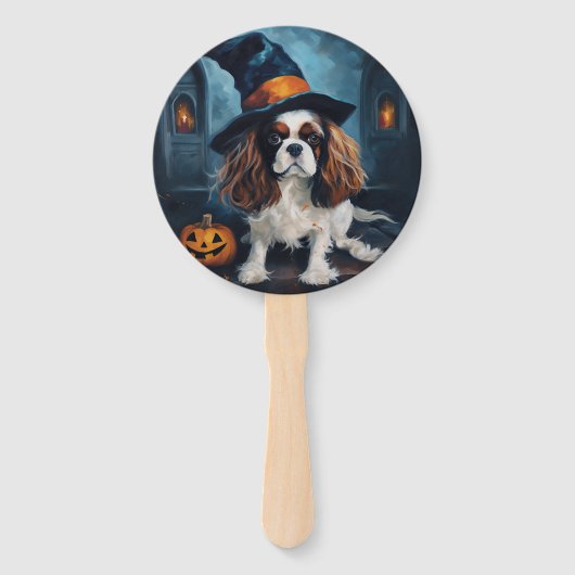 Cavalier King pompoenen Halloween eng Handwaaier (Voorkant)