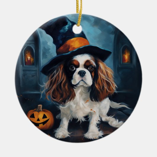 Cavalier King pompoenen Halloween eng Keramisch Ornament (Voorkant)