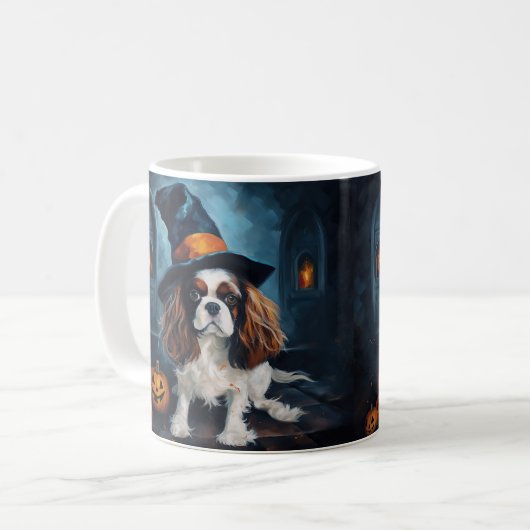 Cavalier King pompoenen Halloween eng Koffiemok (Voorkant links)