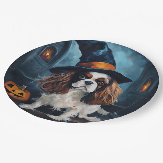 Cavalier King pompoenen Halloween eng Papieren Bordje (Gekanteld)