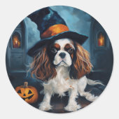 Cavalier King pompoenen Halloween eng Ronde Sticker (Voorkant)
