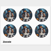 Cavalier King pompoenen Halloween eng Ronde Sticker (Vel)