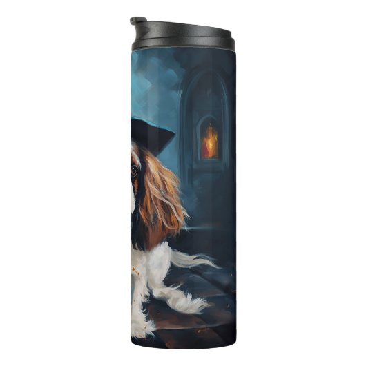 Cavalier King pompoenen Halloween eng Thermosbeker (Geroteerd rechts)