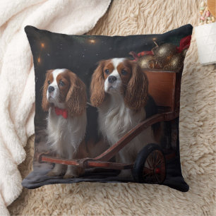 Cavalier King Sneeuw Slede Kerst Decoratie Kussen