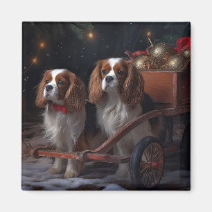 Cavalier King Sneeuw Slede Kerst Decoratie   Magneet