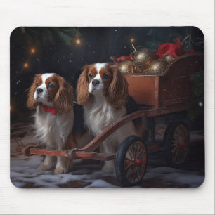 Cavalier King Sneeuw Slede Kerst Decoratie Muismat