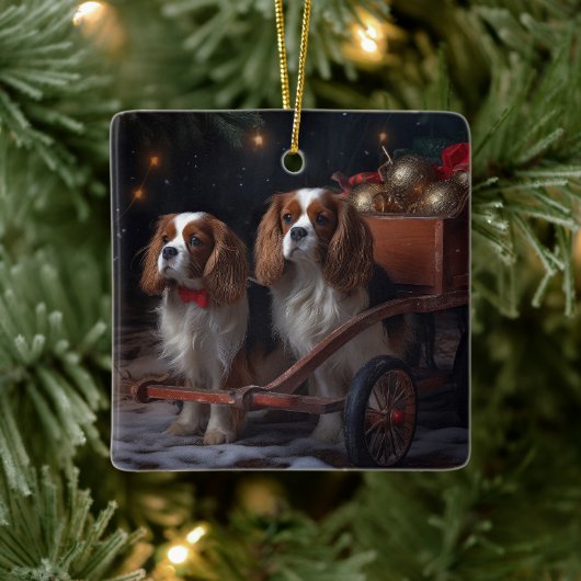 Cavalier King Sneeuwslee Kerstdecoratie Keramisch Ornament (Boom)