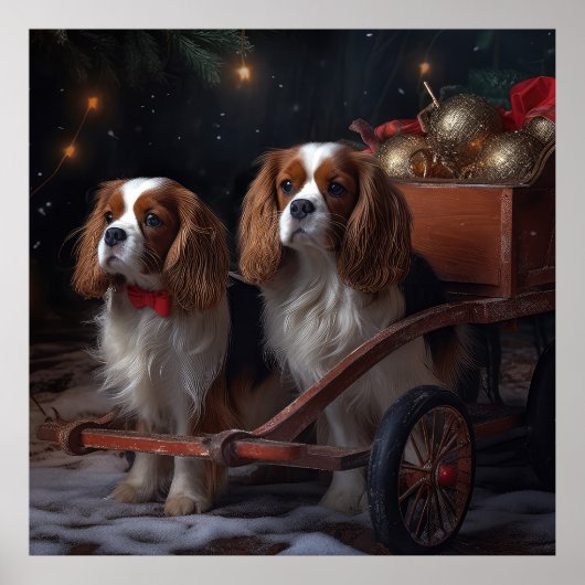 Cavalier King Sneeuwslee Kerstdecoratie Poster (Voorkant)