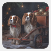 Cavalier King Sneeuwslee Kerstdecoratie Vierkante Sticker (Voorkant)